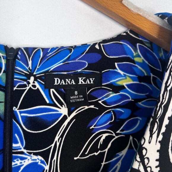 Dana Kay White & Blue Maximal Paisley Print Shift/Sheath Office Dress Size 8 - Picture 7 of 10